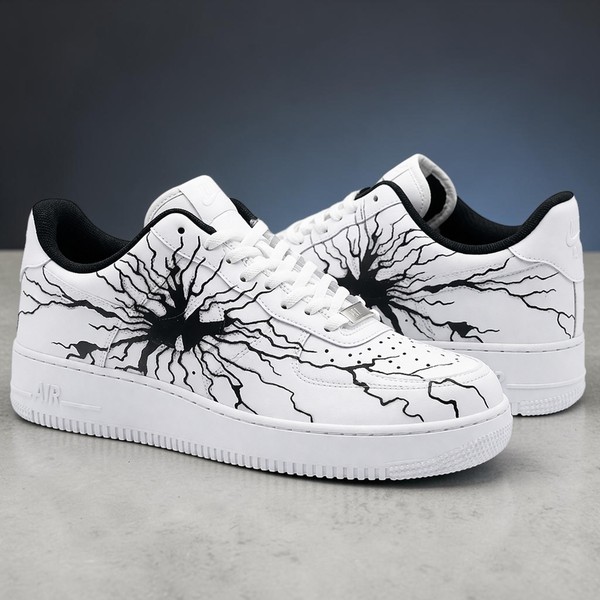 Custom White Lightning AF1 Sneakers, Hand Painted Design Shoes, Unique Lightning AF1 Sneakers. Gift for Him Her. - Custom Hand-Painted Shoes | ZivoSell