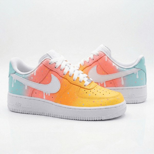 Custom Pastel Drip AF1 Sneakers, Hand-Painted Ombre Shoes, Unique Design - Custom Hand-Painted Shoes | ZivoSell