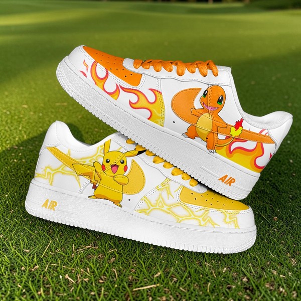 Custom Pokémon Sneakers, Hand-Painted Pikachu & Charmander Air Force Style Shoes, Personalized Anime Kicks - Custom Hand-Painted Shoes | ZivoSell