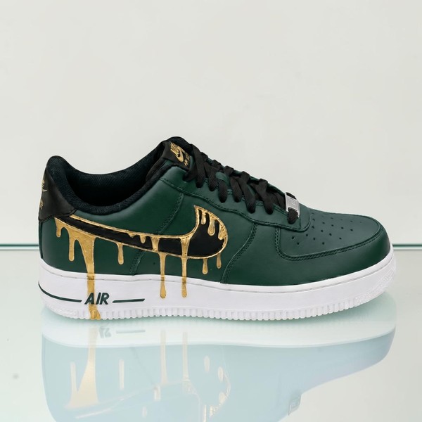 Custom Dark Green Gold Drip AF1 Sneakers, Hand Painted Green Metallic Gold Sneakers, Personalized Gift for Sneakerheads. - Custom Hand-Painted Shoes | ZivoSell