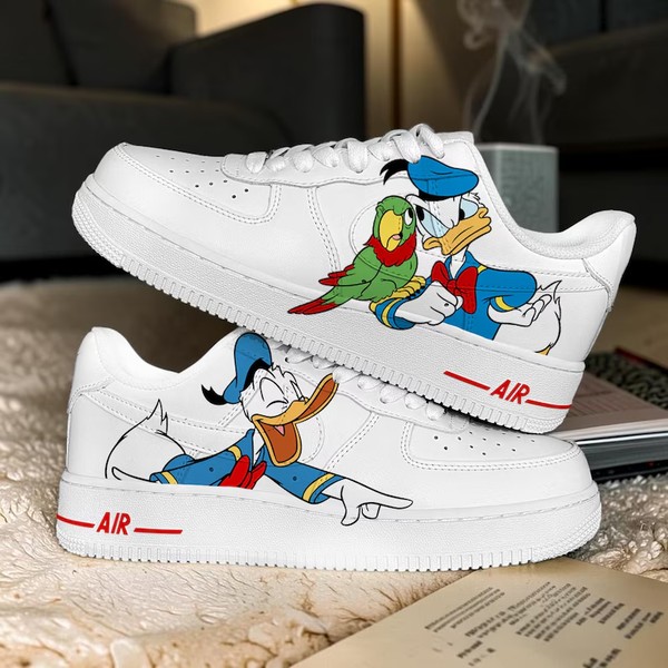 Custom Duck AF1 Sneakers, Hand Painted Cartoon Duck and Friend Sneakers, Custom White AF1 Sneakers, Personalized Gift for Cartoon Lovers. - Custom Hand-Painted Shoes | ZivoSell