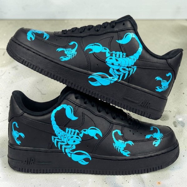 Hand-Painted Neon Scorpion AF1 Sneakers, Custom Black Shoes, Scorpio Zodiac AF1 Sneakers, Unique Street Style Shoes. - Custom Hand-Painted Shoes | ZivoSell