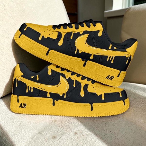 Custom Drip Sneakers, Black & Yellow Hand-Painted Graffiti Shoes, Artistic Street Art High-Top Sneakers - Custom Hand-Painted Shoes | ZivoSell