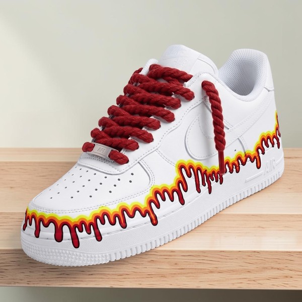 Custom Flame Drip Sneakers, Hand-Painted Red Yellow Fire Design, Personalized White Low-Top Shoes - Custom Hand-Painted Shoes | ZivoSell