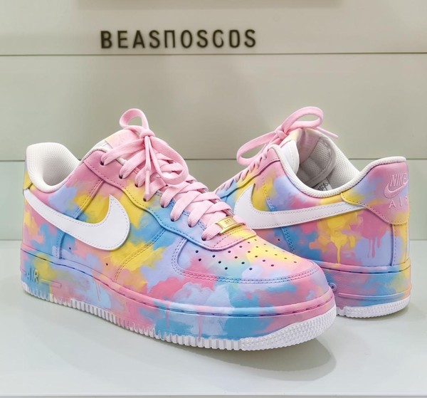 Pastel Rainbow Cloud Sneakers, Custom Hand-Painted Low-Top Shoes, Colorful Gradient Design Trainers - Custom Hand-Painted Shoes | ZivoSell