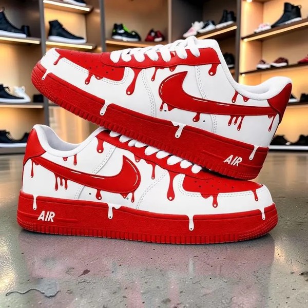 Custom Red White Drip Sneakers, Hand Painted White Shoes, Red Drip Sneakers, Unique Gift for Him Her. - Custom Hand-Painted Shoes | ZivoSell