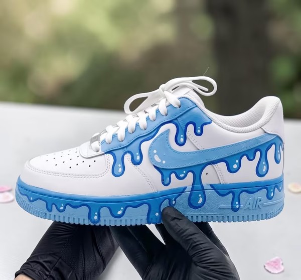 Custom Light Blue Drip Sneakers, Hand Painted Blue Slime Shoes, Custom White Sneakers, Unique Gift for Him Her. - Custom Hand-Painted Shoes | ZivoSell