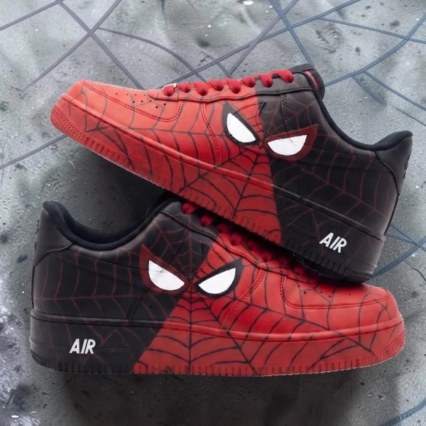 Custom Red Black Web Pattern Sneakers, Hand Painted Superhero Sneakers, Red Black Comic Shoes, Unique Gift for Men Women. - Custom Hand-Painted Shoes | ZivoSell