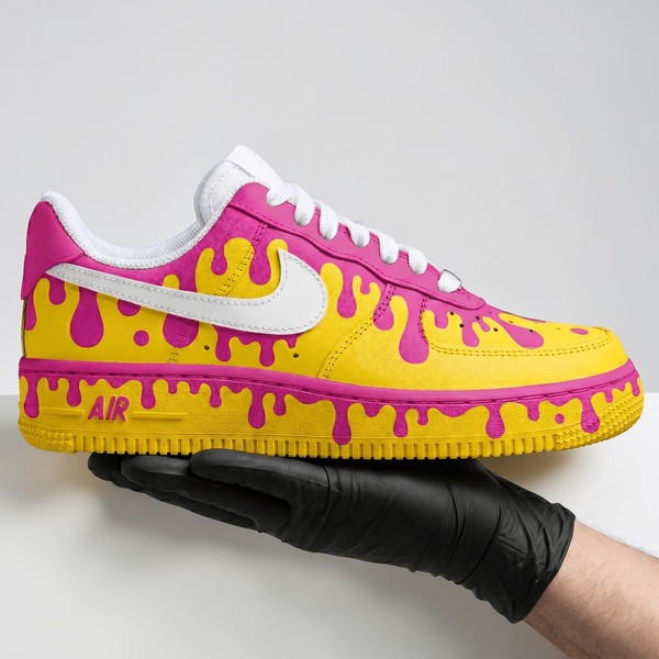 Custom Yellow Pink Drip Af1 Sneakers, Hand Painted Melt Effect Shoes, Bright Color Streetwear Aesthetic Gift for Him Her - Custom Hand-Painted Shoes | ZivoSell