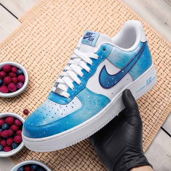 Custom Galaxy Blue Sneakers, Hand-Painted Space Design Shoes, Personalized White & Blue High-Top Trainers - Custom Hand-Painted Shoes | ZivoSell