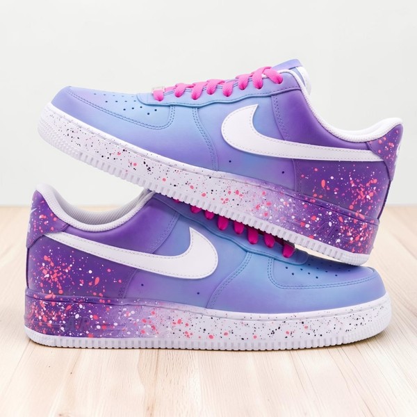 Galaxy Splatter Sneakers, Purple Pink Paint Drip High-Tops, Custom Hand-Painted Cosmic Shoes - Custom Hand-Painted Shoes | ZivoSell