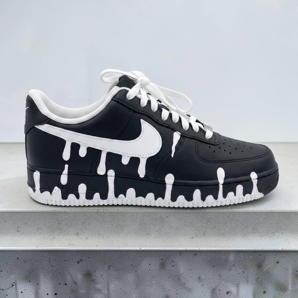 Custom White Drip AF1 Sneakers, Hand Painted Black AF1 Shoes, Minimalist Drip Art Shoes, Personalized Gift for Sneakerheads. - Custom Hand-Painted Shoes | ZivoSell