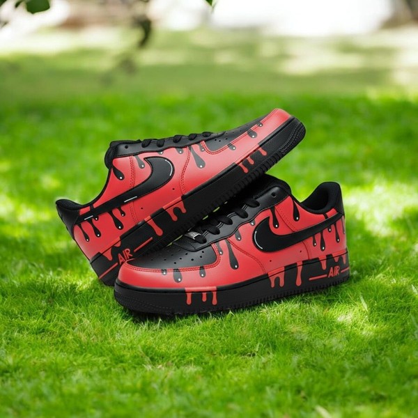 Black Red Drip Custom Air Force 1 Sneakers, Hand Painted Black Red Drip AF1 Shoes, Personalized Black AF1 Shoes - Custom Hand-Painted Shoes | ZivoSell