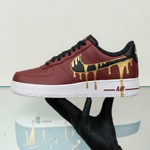 Deep Red Gold Drip Custom AF1 Sneakers, Hand Painted Red Gold AF1, Streetwear Shoes, Unique Gift for Sneakerheads. - Custom Hand-Painted Shoes | ZivoSell