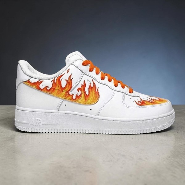 Custom Hand-Painted Fire Drip AF1 Sneakers, White Orange Flame Shoes - Custom Hand-Painted Shoes | ZivoSell