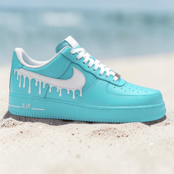Custom Light Blue Drip AF1 Sneakers, Hand Painted Shoes, Personalized Gift - Custom Hand-Painted Shoes | ZivoSell