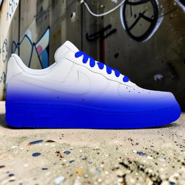 Custom Royal Blue Gradient AF1 Sneakers, Hand Painted White Blue AF1, Blue Ombre Custom Sneakers, Streetwear Style Shoes. - Custom Hand-Painted Shoes | ZivoSell