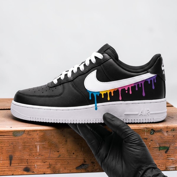 Custom Rainbow Drip Af1 Sneakers, Hand Painted Colorful Melt Design Shoes, Black White Streetwear Aesthetic Gift for Him Her - Custom Hand-Painted Shoes | ZivoSell