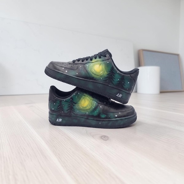 Moonlit Forest Custom Sneakers, Hand Painted Night Sky Art Footwear, Glow in the Dark Style Trainers, Unique Nature Landscape Shoes - Custom Hand-Painted Shoes | ZivoSell