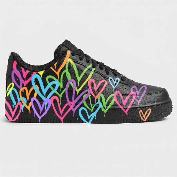 Custom Neon Heart AF1 Sneakers, Hand Painted Colorful Heart Splatter Shoes, Unique Streetwear AF1 Sneakers, Personalized Gift for Him Her. - Custom Hand-Painted Shoes | ZivoSell