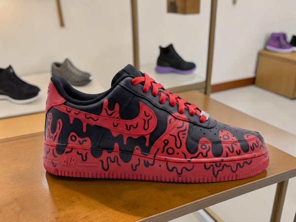 Custom Red & Black Drip Sneakers, Hand-Painted Abstract Art High-Top Shoes, Personalized Street Art Sneakers - Custom Hand-Painted Shoes | ZivoSell