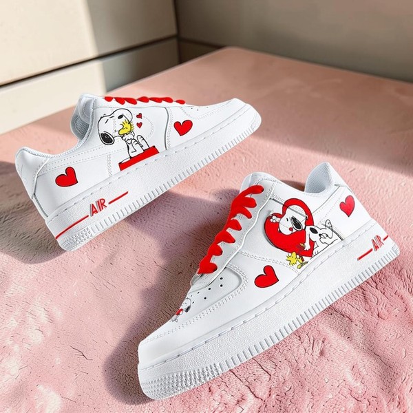 Custom Hand-Painted Snoopy Red Heart Sneakers, Playful & Romantic Design for Sneaker Lovers - Custom Hand-Painted Shoes | ZivoSell