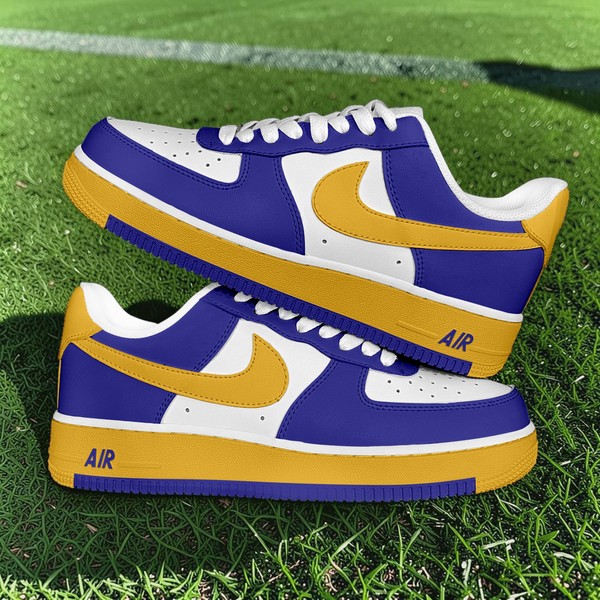 Custom Purple Gold White High-Top Sneakers, Color Block Athletic Shoes, Personalized Court-Style Trainers - Custom Hand-Painted Shoes | ZivoSell