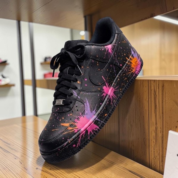 Custom Galaxy Splatter Sneakers, Hand-Painted Neon Pink & Purple Low-Top Shoes, Personalized Street Art Sneakers - Custom Hand-Painted Shoes | ZivoSell
