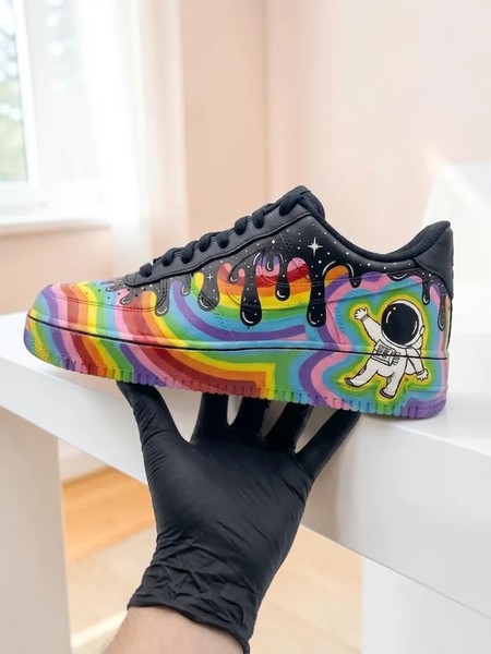 Custom Rainbow Space Sneakers, Hand Painted Astronaut Shoes, Galaxy Trippy Drip Shoes, Unique Streetwear, Gift for Him Her. - Custom Hand-Painted Shoes | ZivoSell