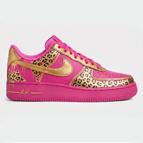 Custom Pink Leopard AF1, Hand Painted Gold Leopard Sneakers, Unique Leopard Shoes, Gift for Him Her. - Custom Hand-Painted Shoes | ZivoSell