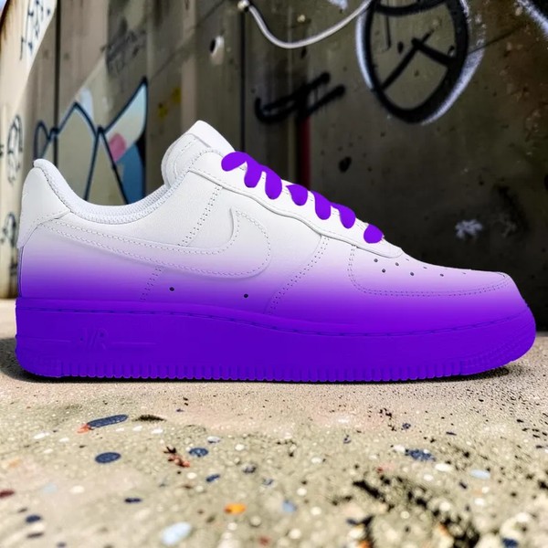 Hand Painted White Purple Gradient AF1 Sneakers, Custom Purple Sneakers AF1, Purple White Ombre Custom Sneakers, Gift for Him Her. - Custom Hand-Painted Shoes | ZivoSell