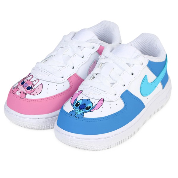 Custom Blue Pink Alien AF1 Kids Sneakers, Hand Painted White Love Alien Sneakers, Cartoon Characters Shoes, Gift for Him Her. - Custom Hand-Painted Shoes | ZivoSell